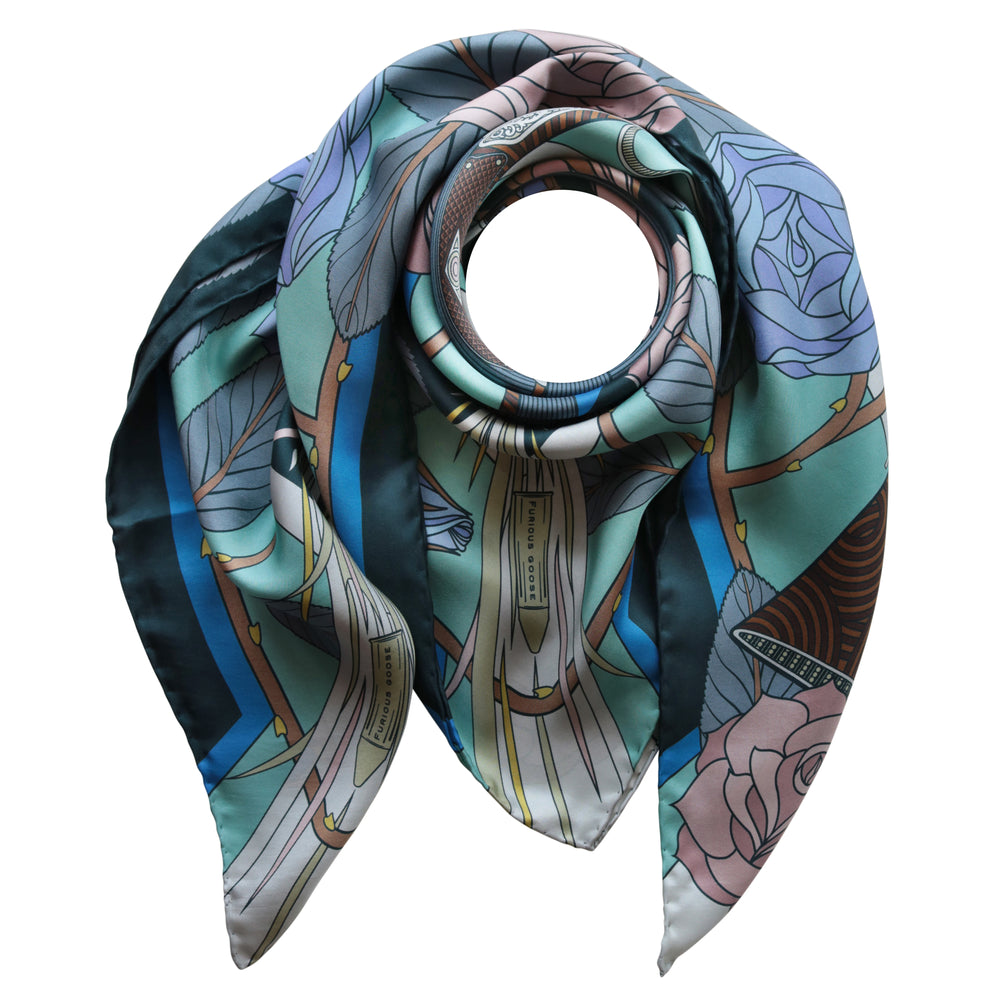 Guns and Roses, Antique Elephant Gun, Designer Silk Scarves, Guns Floral Print, Foulard, Luxury Silk Scarf, Silk Square, Luxury Accessories Brand, Hunting Rifle, British Fashion Brand, Made in England