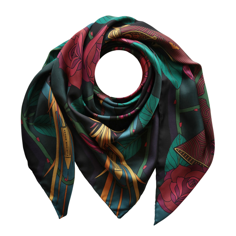 Guns and Roses, Antique Elephant Gun, Designer Silk Scarves, Guns Floral Print, Foulard, Luxury Silk Scarf, Silk Square, Luxury Accessories Brand, Hunting Rifle, British Fashion Brand, Made in England