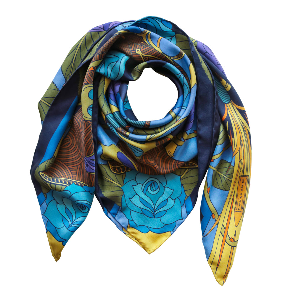 Ladies Scarf, Guns and Roses, Antique Gun, Designer Silk Scarves, Guns Floral Print, Foulard, Luxury Silk Scarf, Silk Square, Luxury Accessories Brand, Hunting Rifle, British Fashion Brand, Made in England