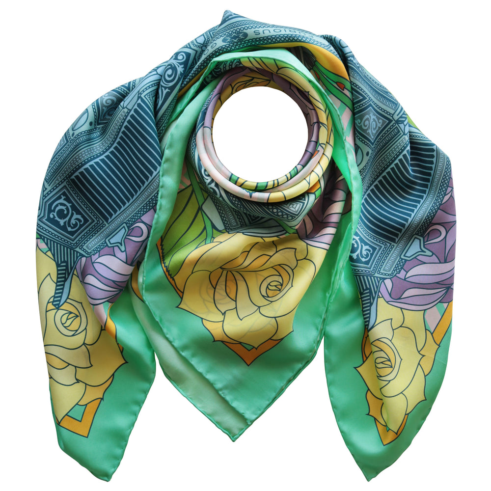 Silk Scarf UK, Guns and Roses, Colt 9mm, Vintage Guns, Luxury Scarves, Designer Silk Scarves, Guns Floral Print, Foulard, Luxury Silk Scarf, Silk Square, Luxury Accessories Brand, Pistol, British Fashion Brand, Made in England