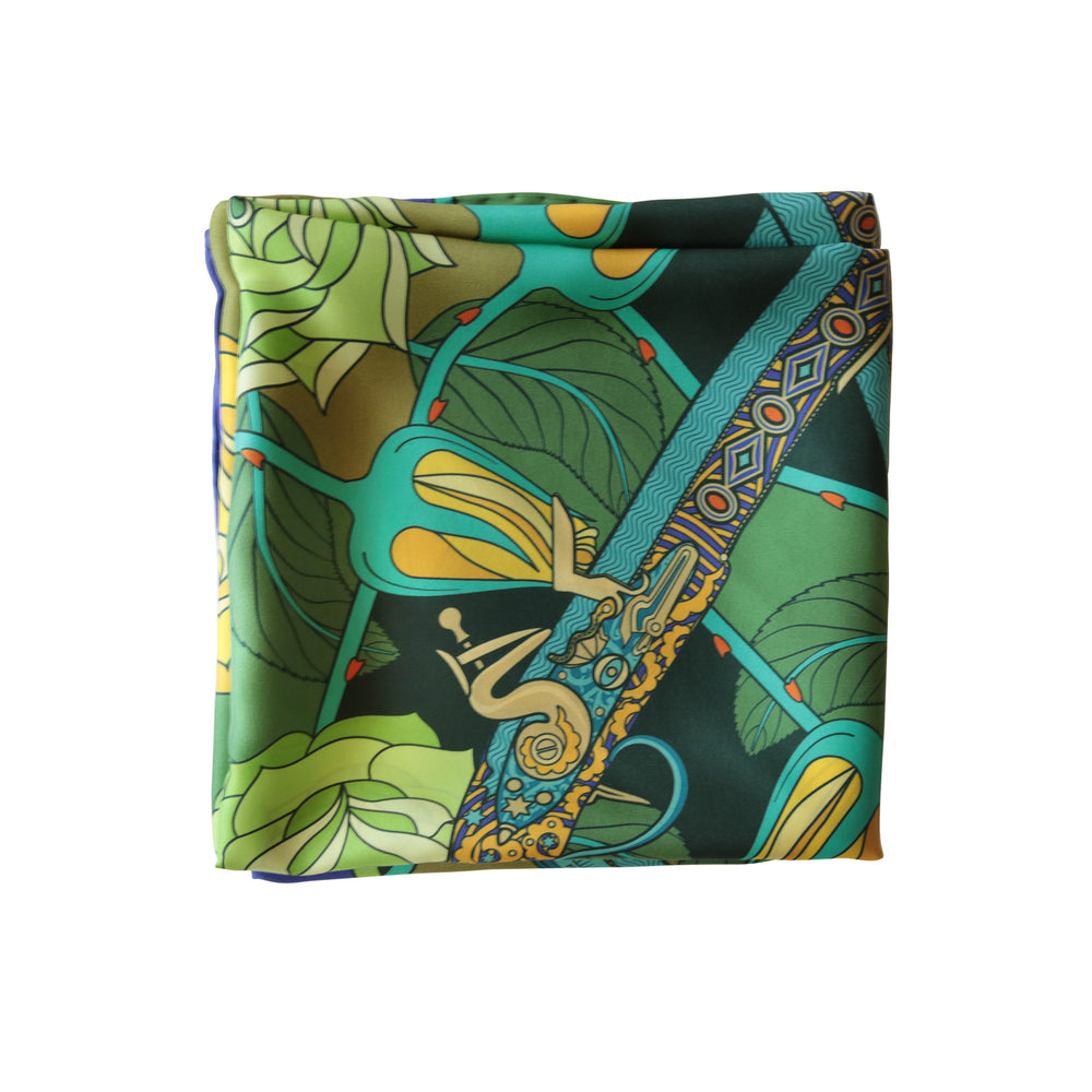 Guns and Roses, Ottoman Antique Flintlock, Designer Silk Scarves, Guns Floral Print, Foulard, Luxury Silk Scarf, Silk Square, Luxury Accessories Brand, British Fashion Brand, Made in England