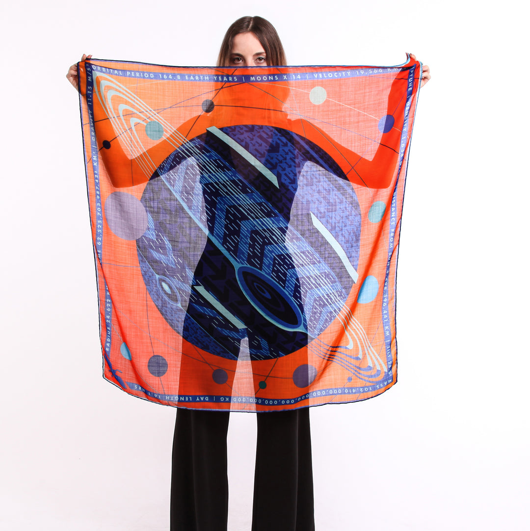 Neptune Scarf, Luxury Scarves UK, Gifts for Pisces, Piscean Gifts, Merino Wool, Silk Twill, Made in UK, London, New York, Paris