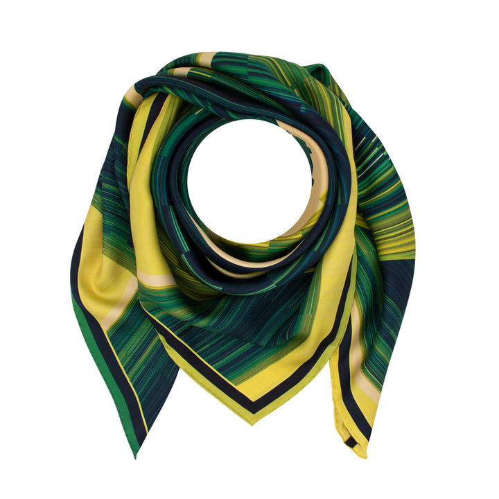 Green silk scarf, Sustainable Fashion, Requiem for Four Seasons, Luxury Scarves UK, Quality Foulards UK, London, Brixton