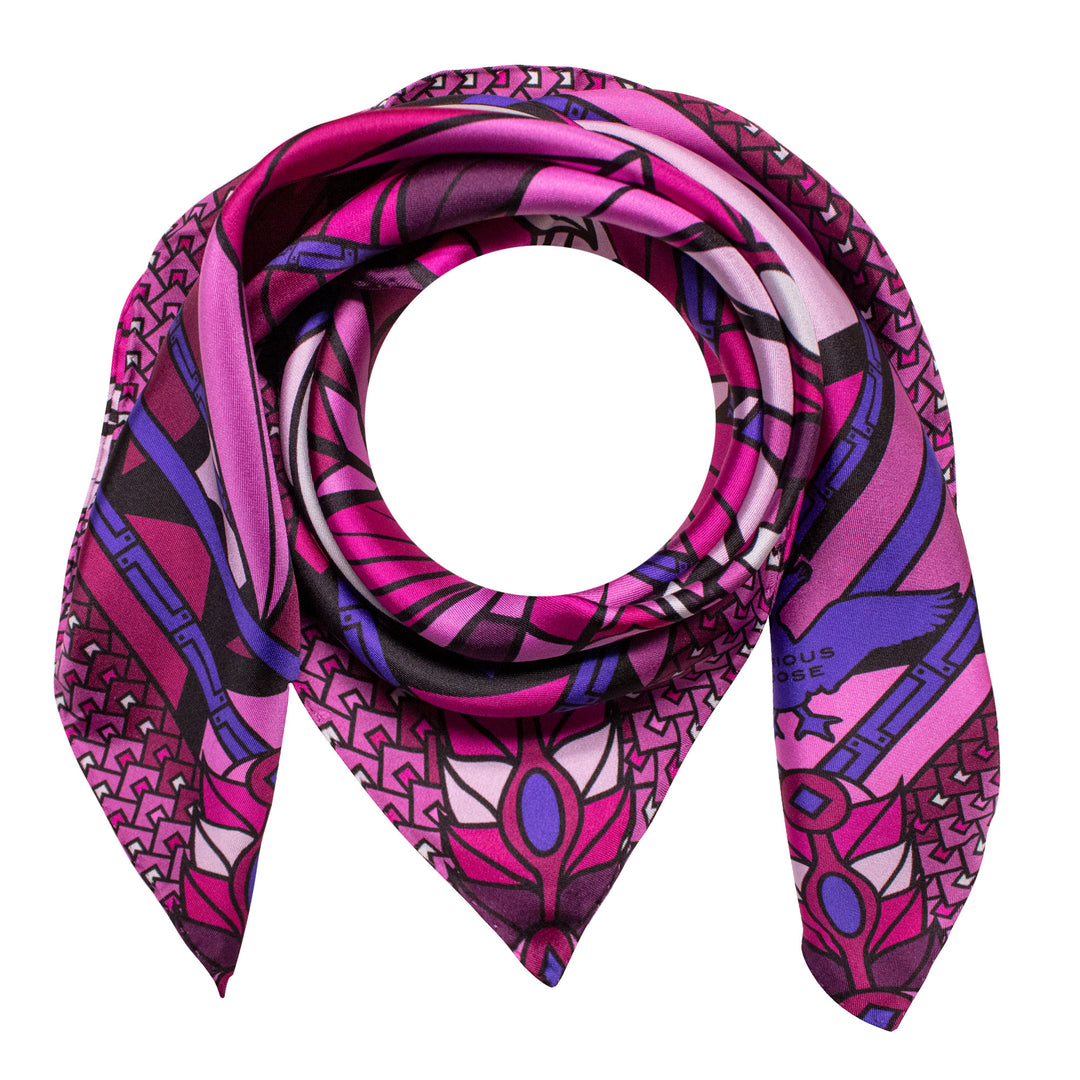 Pink and Purple Pure Silk Scarf, Dragon Scarves, Quetzalcoatl Scarf, Neckerchief, Bandana