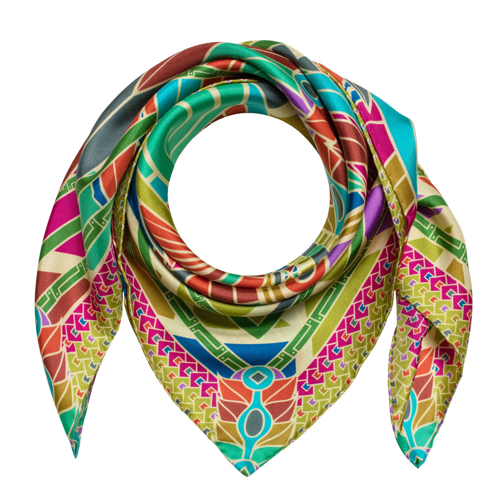 Luxury Silk Scarf, Multicoloured, Dragons, Scarves, Pure Silk, Quetzalcoatl, Dragon Scarves, Made in England, London, UK
