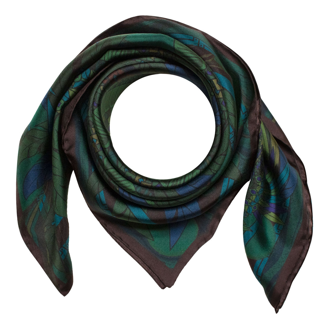 Green scarf, Dragon Scarves, Silk accessory, Gift Idea, Quetzalcoatl, Luxury Foulard, UK, London