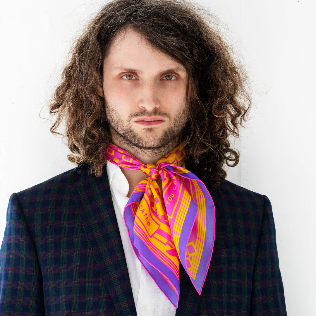 Oscar Wilde Neckerchief, Pure Silk Scarf, Orange, Pink, Purple Scarves, Made in England, London UK