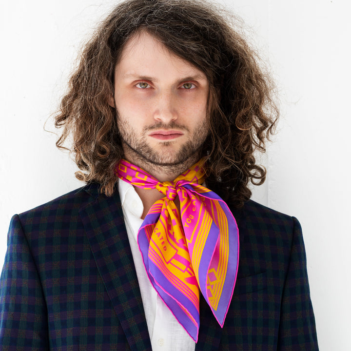 Oscar Wilde Neckerchief, Pure Silk Scarf, Orange, Pink, Purple Scarves, Made in England, London UK