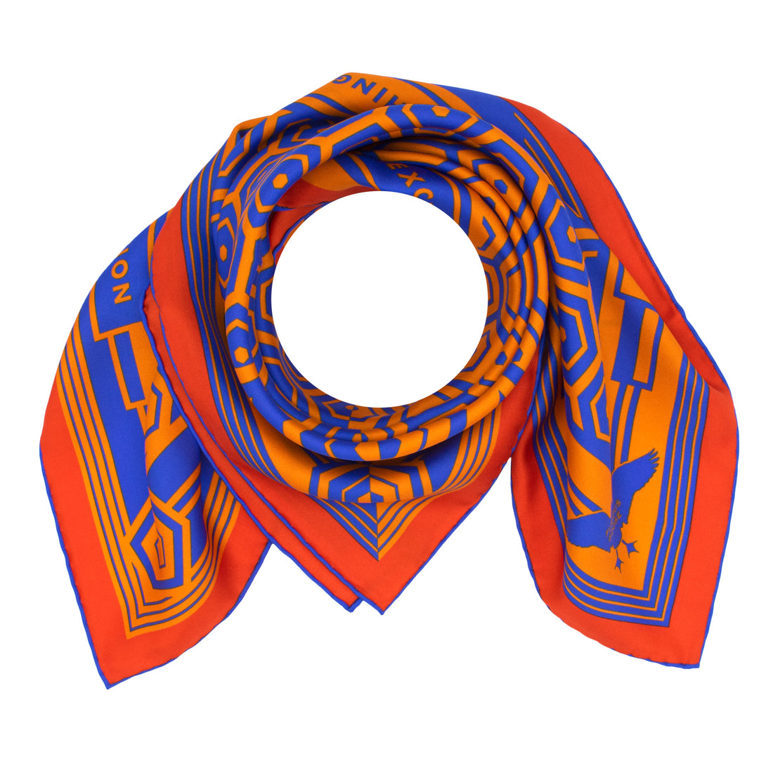 Bold orange and blue silk scarf, Luxury foulards, pure silk scarves, Oscar Wilde Quote, Made in UK, London England