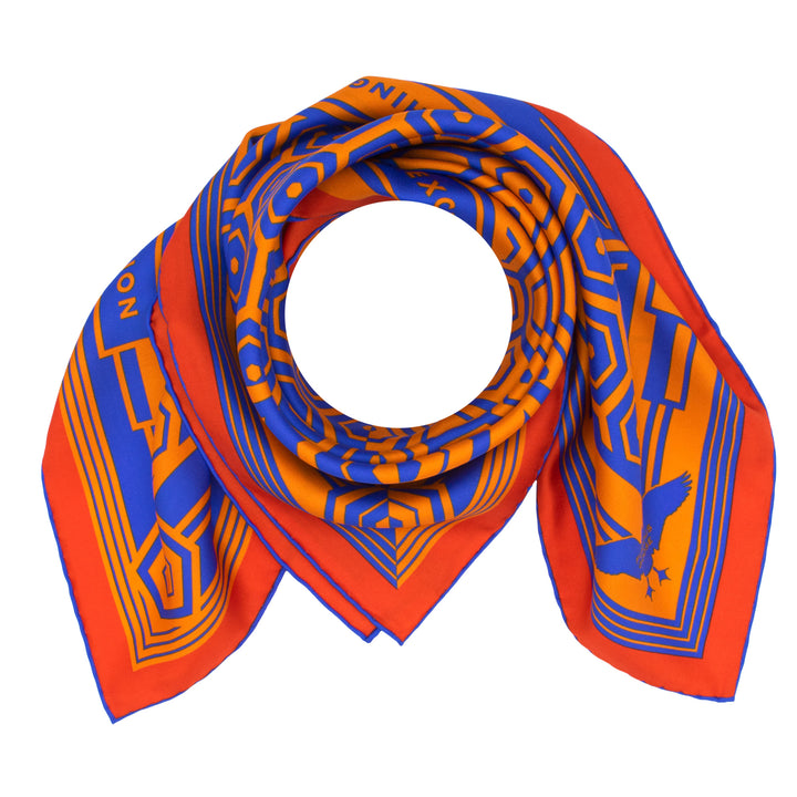 Bold orange and blue silk scarf, Luxury foulards, pure silk scarves, Oscar Wilde Quote, Made in UK, London England