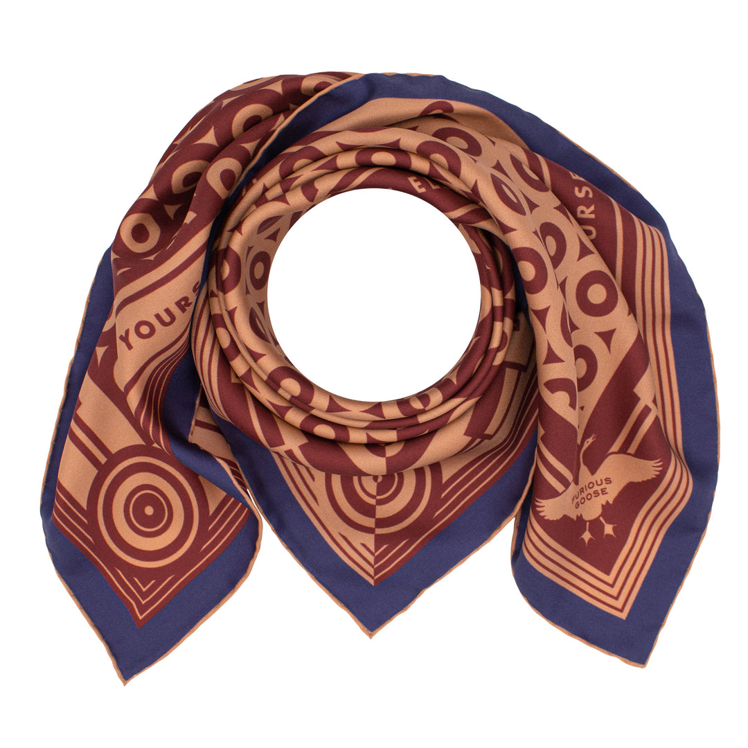 Oscar Wilde, Brown Navy Scarf, Silk Neckerchief, Luxury Accessory, Gifts for him, Gifts for her, British Brand, Foulard, UK, London