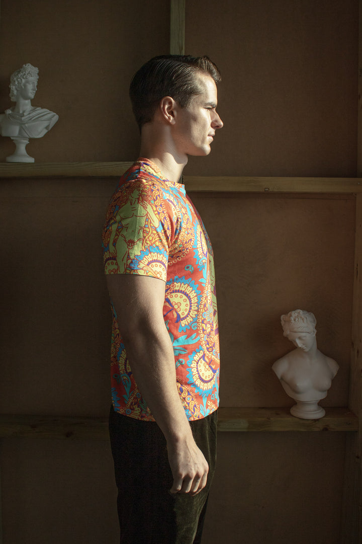 Psychedelic Red and Yellow Paisley T-Shirt, Sustainable tshirt, bold print, tencel eco fashion, psychedeluxe 